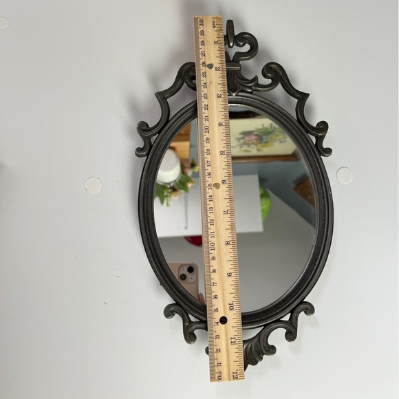 Vintage Gothic Pewter Metal Oval Wall Mirror MCM Victorian - Picture 8 of 13